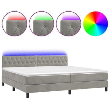 Vidaxl Box spring postelja z vzmetnico LED svetlo siva 200x200cm žamet