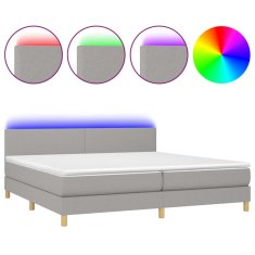 shumee Box spring postelja z vzmetnico LED sv. siva 200x200 cm blago