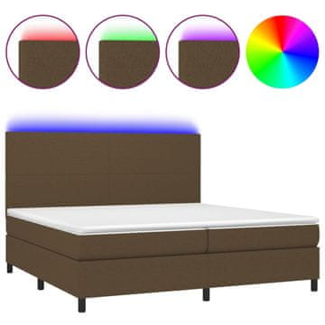Vidaxl Box spring postelja z vzmetnico LED temno rjava 200x200cm blago