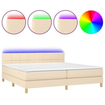 Vidaxl Box spring postelja z vzmetnico LED krem 200x200 cm blago