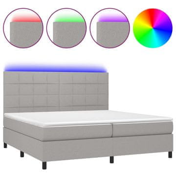 Vidaxl Box spring postelja z vzmetnico LED sv. siva 200x200 cm blago