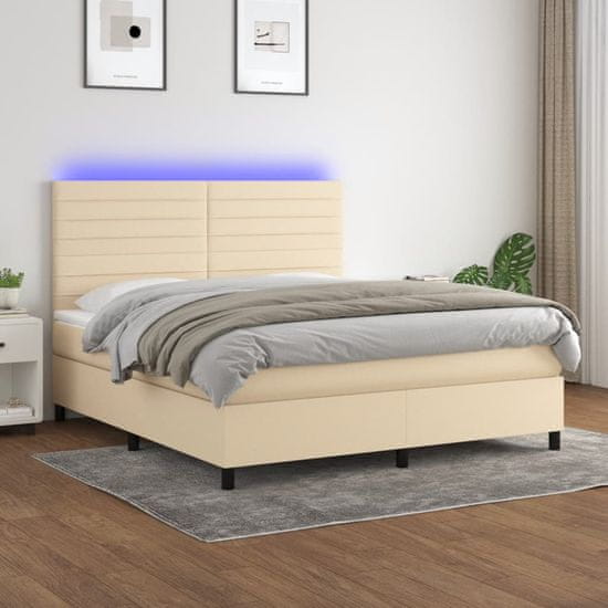 shumee Box spring postelja z vzmetnico LED krem 160x200 cm blago