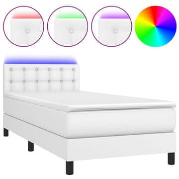 Vidaxl Box spring postelja z vzmetnico LED bela 90x200 cm umetno usnje