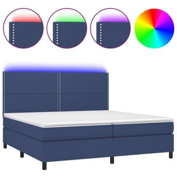 Vidaxl Box spring postelja z vzmetnico LED modra 200x200 cm blago