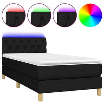 Vidaxl Box spring postelja z vzmetnico LED črna 80x200 cm blago