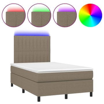 Vidaxl Box spring postelja z vzmetnico LED taupe 120x200 cm blago