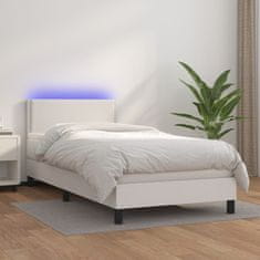 Vidaxl Box spring postelja z vzmetnico LED bela 80x200 cm umetno usnje