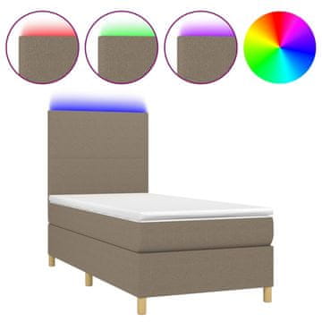 Vidaxl Box spring postelja z vzmetnico LED taupe 90x190 cm blago