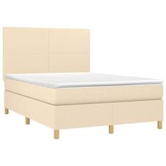 Vidaxl Box spring postelja z vzmetnico krem 140x200 cm blago