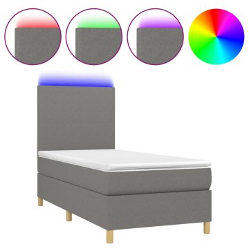 Vidaxl Box spring postelja z vzmetnico LED temno siva 90x190 cm blago