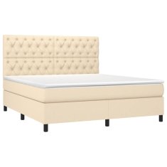 Vidaxl Box spring postelja z vzmetnico LED krem 160x200 cm blago