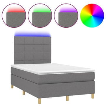 Vidaxl Box spring postelja z vzmetnico LED temno siva 120x200 cm blago