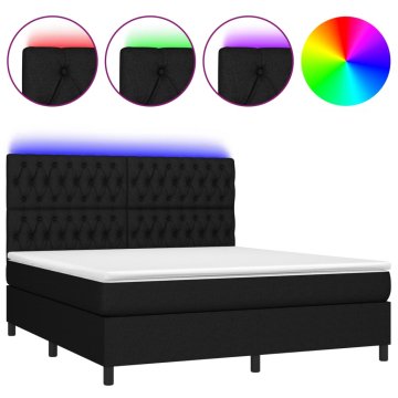Vidaxl Box spring postelja z vzmetnico LED črna 160x200 cm blago