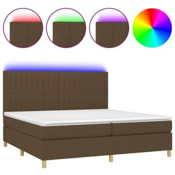 Vidaxl Box spring postelja z vzmetnico LED temno rjava 200x200cm blago