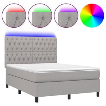 Vidaxl Box spring postelja z vzmetnico LED svetlo siva 140x190cm blago