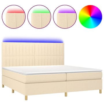 Vidaxl Box spring postelja z vzmetnico LED krem 200x200 cm blago