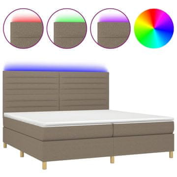 Vidaxl Box spring postelja z vzmetnico LED taupe 200x200 cm blago