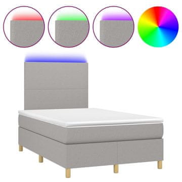 Vidaxl Box spring postelja z vzmetnico LED sv. siva 120x200 cm blago