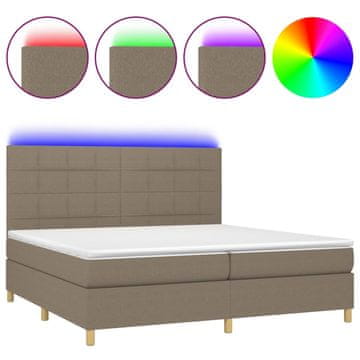 Vidaxl Box spring postelja z vzmetnico LED taupe 200x200 cm blago
