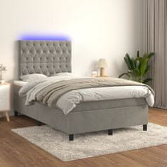 Vidaxl Box spring postelja z vzmetnico LED svetlo siva 120x200cm žamet