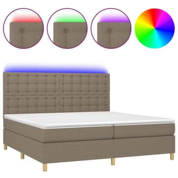 Vidaxl Box spring postelja z vzmetnico LED taupe 200x200 cm blago