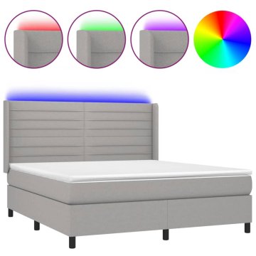 Vidaxl Box spring postelja z vzmetnico LED sv. siva 160x200 cm blago
