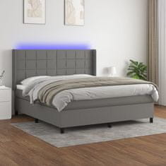 Vidaxl Box spring postelja z vzmetnico LED temno siva 160x200 cm blago