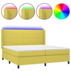 Vidaxl Box spring postelja z vzmetnico LED zelena 200x200 cm blago