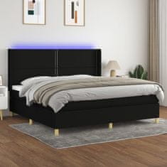 Greatstore Box spring postelja z vzmetnico LED črna 200x200 cm blago