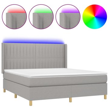Vidaxl Box spring postelja z vzmetnico LED sv. siva 160x200 cm blago