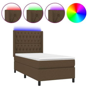 Vidaxl Box spring postelja z vzmetnico LED temno rjava 80x200 cm blago