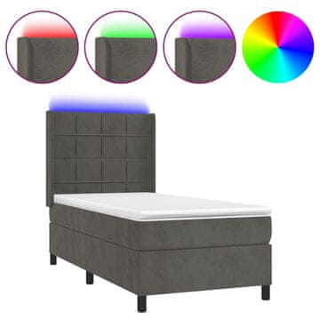Vidaxl Box spring postelja z vzmetnico LED temno siva 90x190 cm žamet