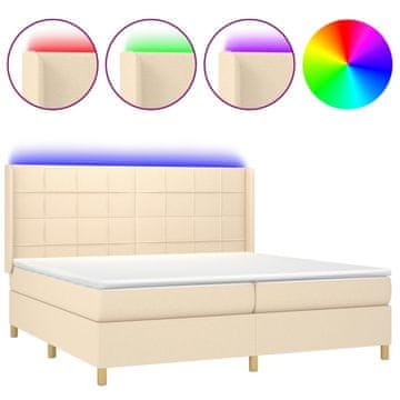 Vidaxl Box spring postelja z vzmetnico LED krem 200x200 cm blago