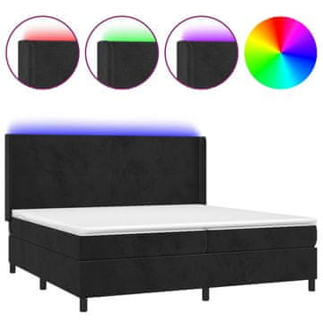 Vidaxl Box spring postelja z vzmetnico LED črna 200x200 cm žamet