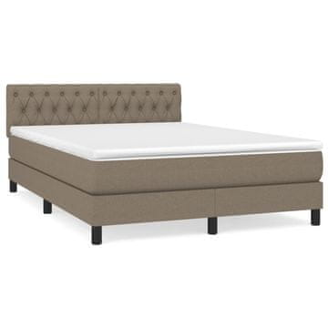 Vidaxl Box spring postelja z vzmetnico taupe 140x200 cm blago