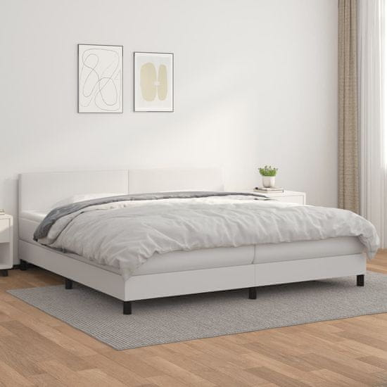 Greatstore Box spring postelja z vzmetnico bela 200x200 cm umetno usnje