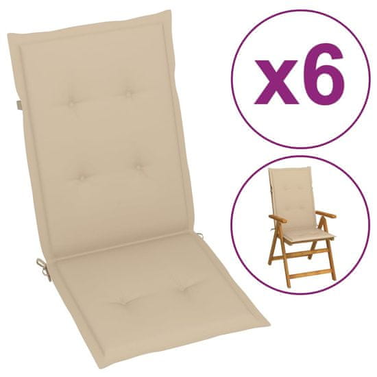 Vidaxl Blazine za vrtne stole 6 kosov bež 120x50x4 cm