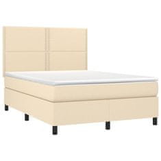 Vidaxl Box spring postelja z vzmetnico krem 140x200 cm blago