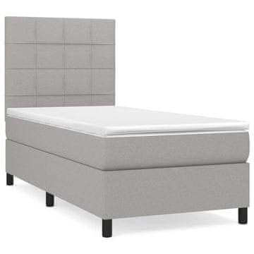 Vidaxl Box spring postelja z vzmetnico svetlo siv 100x200 cm blago