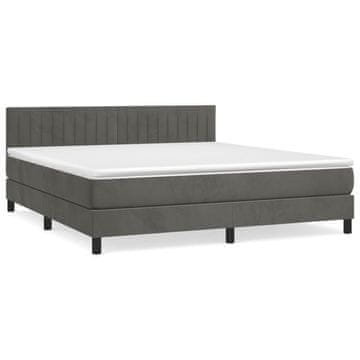 Vidaxl Box spring postelja z vzmetnico temno siva 160x200 cm žamet