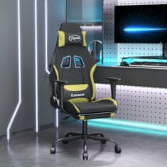 Greatstore Gaming stol z oporo za noge črno in svetlo zeleno blago