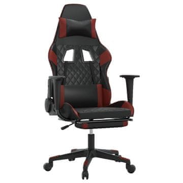 Vidaxl Masažni gaming stol z oporo za noge črn in vin. rdeč um. usnje