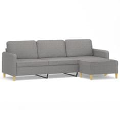 Vidaxl Trosed s stolčkom za noge svetlo siv 210 cm blago