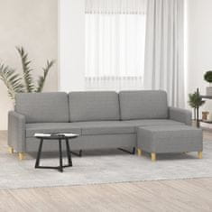 Vidaxl Trosed s stolčkom za noge svetlo siv 210 cm blago