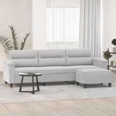 Vidaxl Trosed s stolčkom za noge svetlo siv 210cm blago iz mikrovlaken