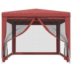 shumee Vrtni šotor s 4 mrežastimi stranicami rdeč 3x4 m HDPE