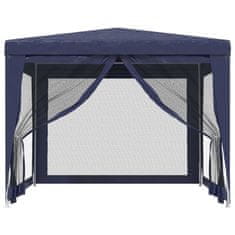 Greatstore Vrtni šotor s 4 mrežastimi stranicami moder 3x3 m HDPE