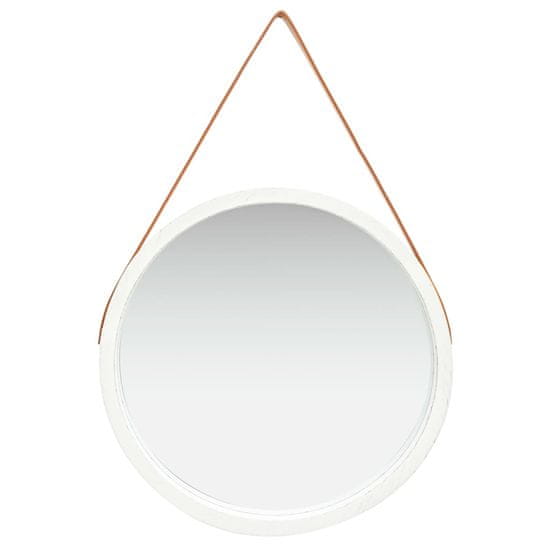 Vidaxl Stensko ogledalo s pasom 60 cm belo