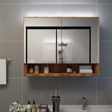 shumee vidaXL Kopalniška omarica z ogledalom in LED zaslonom hrastov zaključek 80x15x60 cm MDF