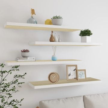 Vidaxl vidaXL Stenske police, 4 kosi, hrast in bela, 120 x 23,5 x 3,8 cm, MDF